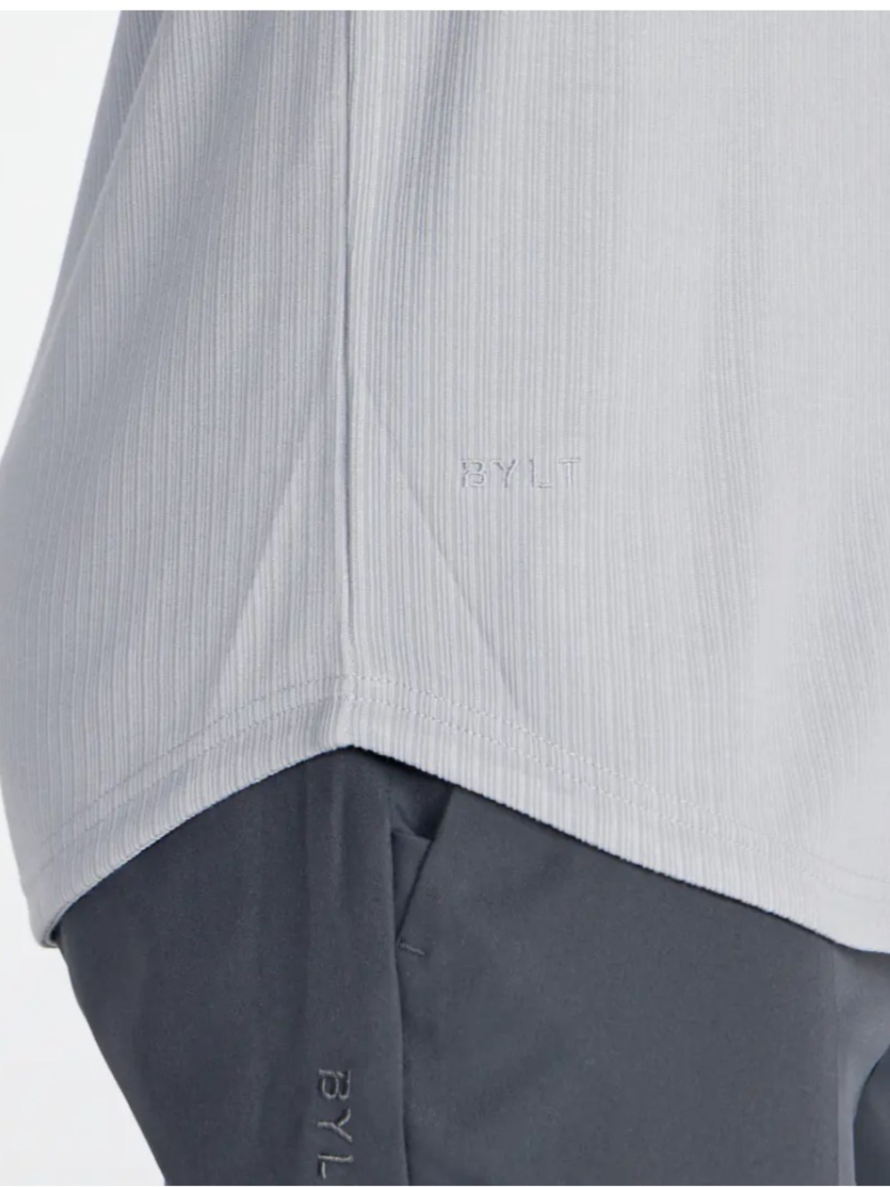 BYLT Ribbed Short Sleeve Open V Polo Gray XL - Picture 3 of 12